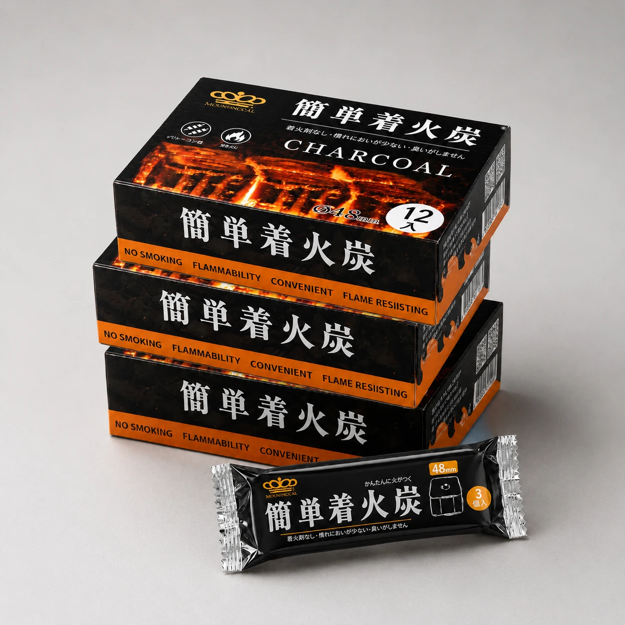 速燃方塊果木炭｜48mm方塊設計果木炭·快速點燃，家庭烤肉更方便